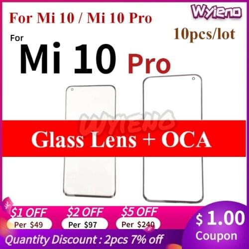 Wyieno Black Front Digitizer LCD Sensor Glass Panel For Xiaomi Mi 10 Mi10 Pro Touch Screen Glass lens With OCA 10pcs/lot