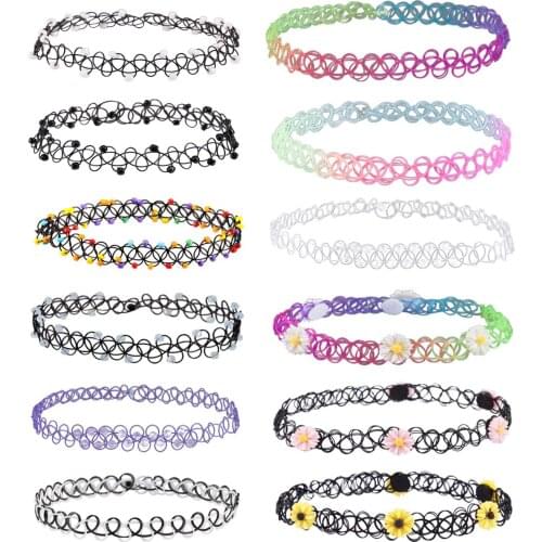 12PCS Necklace Gothic Henna Tattoo Stretch Elastic Jewelry Value Pack