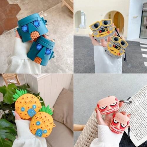 3D Cartoon Cute Pineapple House robot Attack on titan cases For AirPods 1 2 Pro Funny Soft Silicone Wireless Headphones Cover
