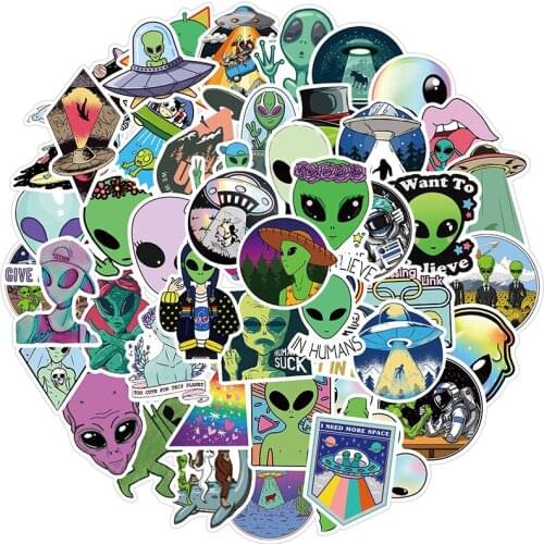 50PCS Outer Space Sticker UFO Alien Astronaut Rocket Cartoon Stickers Gifts Toys For Children DIY Skateboard Guitar Decals
