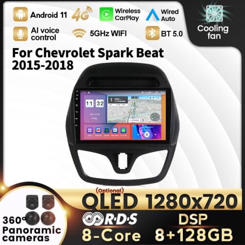 6G +128G Android 10 QLED 4G LTE For CHEVROLET Spark Beat 2015 2016 2017 Multimedia Stereo Car DVD Player Navigation GPS Radio BT