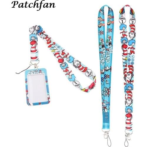 AD150 Patchfan Cartoon Cat Lanyard for keys Phone USB Badge Holders Webbing Cartoon PVC Credit Card Holder Cute ID Card Case