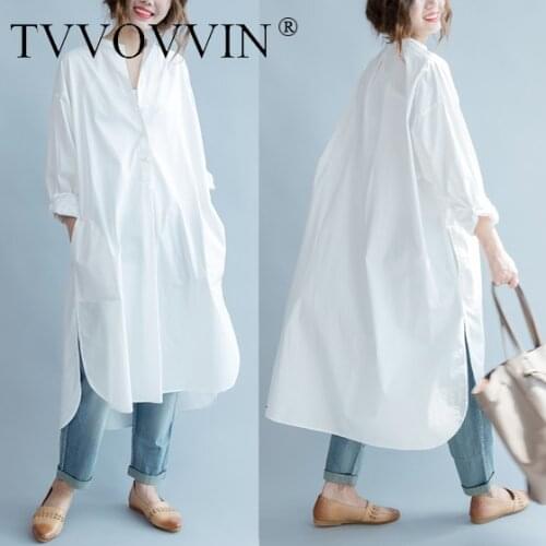 White Cotton Shirt Dress Plus Size Long Summer Women Long Sleeve Chiffon Shirt Dress Vintage Elegant Female Casual Wear QC775