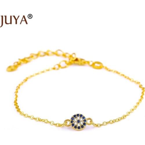 Gold Chain Bracelet CZ Rhinestone Round Small Blue Turkey Evil Eye Bracelets for Women Bracelet Pulseira Jewelry Bijoux