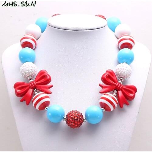 MHS.SUN baby cute bowknot chunky beads necklace handmade kid children diy bubblegum necklace for girls party gift choker 1pc