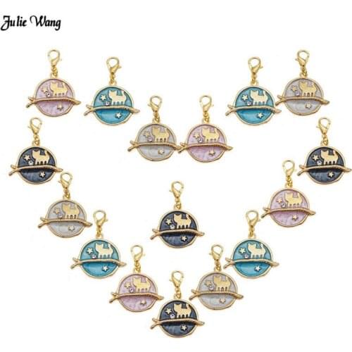 Julie Wang 4pcs Mixed Enamel Dangle Cute Cat Charms Lobster Clasp For Bag Decor Jewelry Making Keychain DIY Accessories