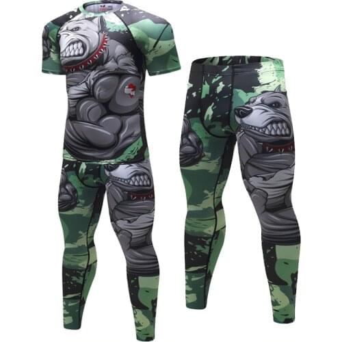 Brand New Compression Mens Sport Suits Quick Dry 3D Printed MMA sets Clothes Sports GymS Fitness Tracksuits Rashguard 2pcs/Sets