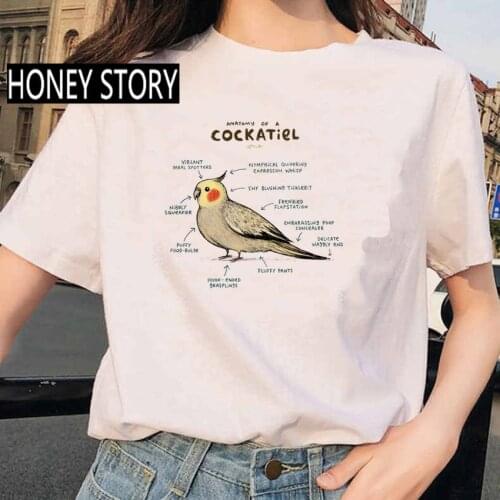 FIXSYS Summer New Fashion Women Short Sleeve Tshirts Anatomy Of Animal Parrot Graphic Printed T shirt Unisex Casual T-shirt