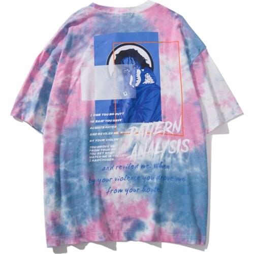 Tie Dye T-shirts O-neck Short Sleeve 2019 Summer Cotton Casual Streetwear Men T Shirt Masked Boy Fashion Tops Tees