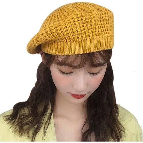 JIANGXIHUITIAN Simple Women Double Layer Hat Winter Casual Knitted Wool hat With Ladies Solid Color girl Hats