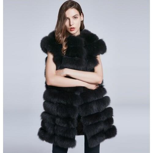 JKP Natural Fox Fur Vest Women Winter Warm Real Fox Fur Coat Adjustable Length Luxury Women Clothing Stripe Leather Coat HFM-85C