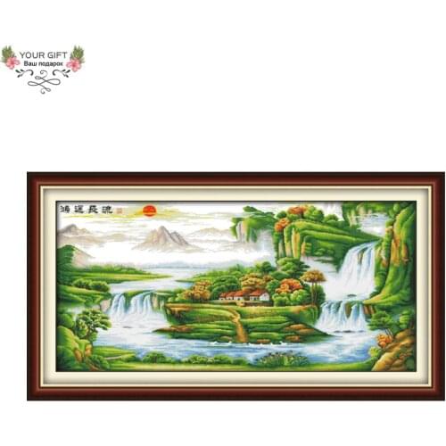Joy Sunday Chinese Fengshui Landscape F100 Counted Stamped China Good Luck Always Needlepoinrts Embroidery Cross Stitch kit