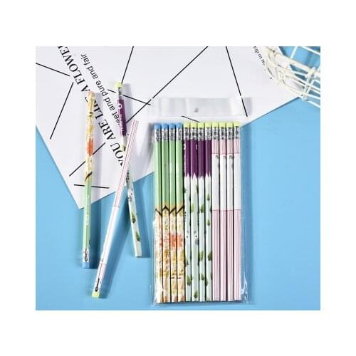 60pcs Kawaii Wooden Pencil Lot Triangle Cute Wood Pencil with Eraser for School Office Supplies HB Pencil Stationery Kids Prizes