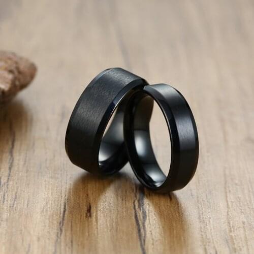 Classic Matte Black Stainless Steel Ring For Men Women 6mm 8mm Width Promise Ring