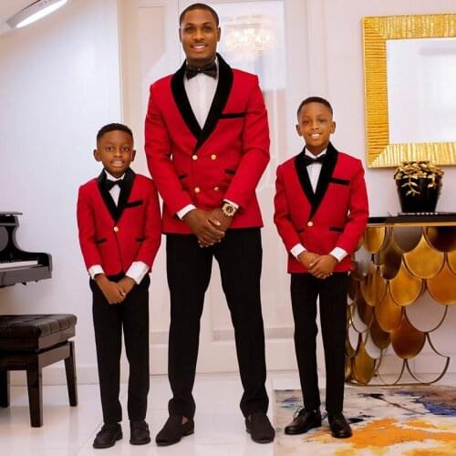 Red Double Breasted Men Suits Shawl Lapel Formal Tuxedos For Wedding Only Adult Two Pieces Prom Blazers (Jacket+Pants)