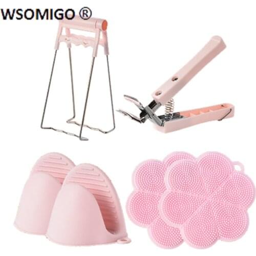 Kitchen Accessories Stainless Steel Anti-scalding Bowl Clip Bowl Lifter Tool Silicone Gloves Pink Home Decor Kitchen Gadget-S