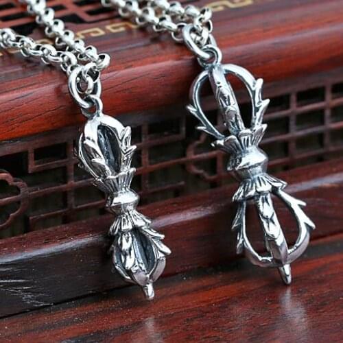 Handcrafted 925 Silver Tibetan Dorje Pendant Necklace Hinduism Vajra Pendant Necklace Buddhist Vajra Amulet Necklace
