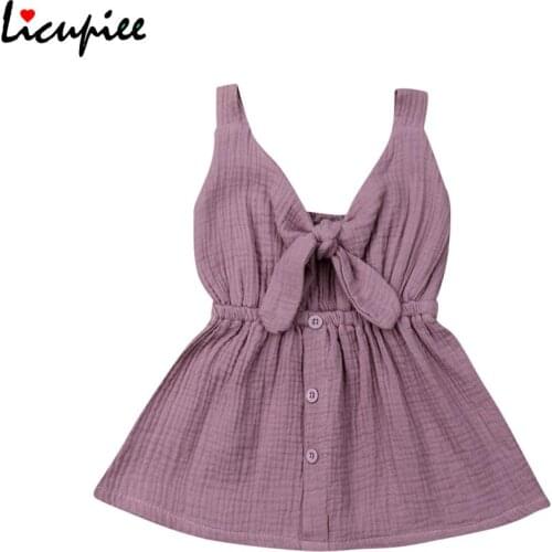 Toddler Summer Kids Baby Girl Ruffle Linen Elegant Princess Party Dress Clothes Toddler Baby Girls Clothes Dress Bow Sundress