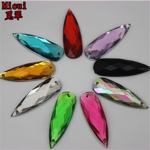 Micui 50PCS 10*30mm Drop Rhinestones Acrylic Crystal Flatback Gems 2 Holes Fancy Strass Stones For Clothes Decorations ZZ111