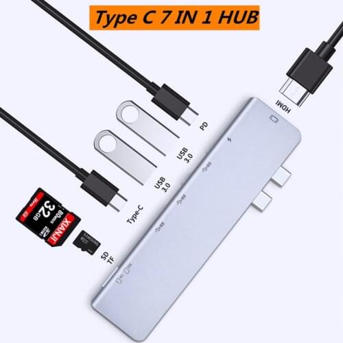 Multi Hub Adapter Type C to HDMI-compatible USB Extender USB3.0 SD/TF PD for MacBook Pro Type C USB HUB Thunderbolt 3 Converter