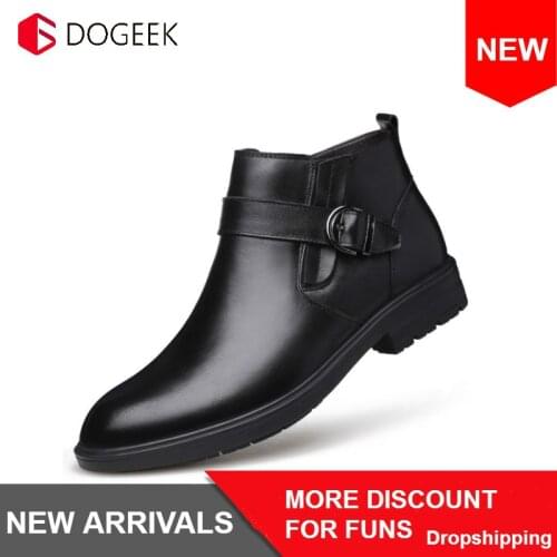 DOGEEK Chelsea Boots Warm Fur Men Winter Boots Buckle Snow Shoes High Top Man Mens Waterproof Ankle Tennis Wool Rubber Bootes