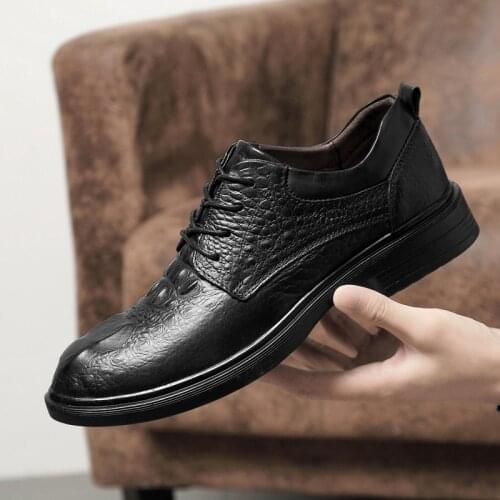 Mens Genuine Leather Flat Shoes Lace-up Oxford Shoes Formal Dress Shoes Fashion Loafers Moccasins Comfortable Casual Shoes