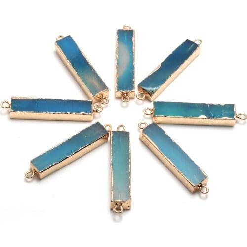 Natural Stone Connector Exquisite Rectangle Blue Agates For Jewelry Making DIY Necklace Bracelet Accessory