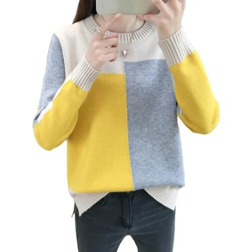 New Pullover Sweater Women Loose Autumn Winter Warm Casual Fashion O Neck Color Matching Long-sleeve knitted Sweater Tops mujer