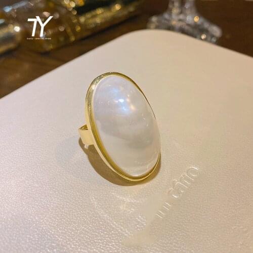 European and American exaggeration temperament oval pearl gold opening rings For Woman Gothic jewelry party girls unusual ring