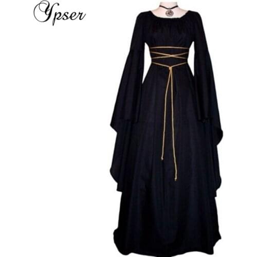 Ypser Women Gothic Halloween Fancy Dress Masquerade Party Scary Costume Vintage Renaissance Dress with Belt