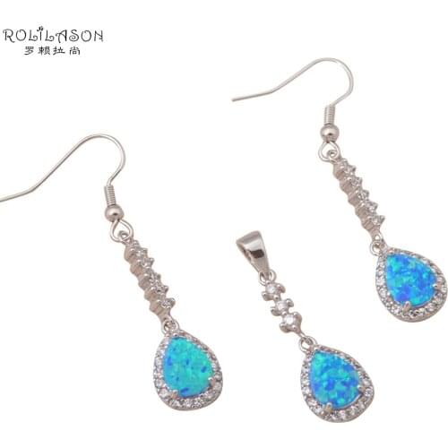Popular 2016 new design Fashion jewelry blue fire opal silver stamped Zircon Jewelry Sets Earrings pendant OS026