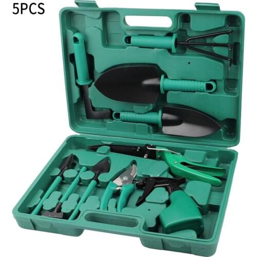 10pcs Portable Garden Tools Set Branch Shears Metal Head Shovel Rake Spade Plant Garden Soil Raising Flowers Plastic Handle Box