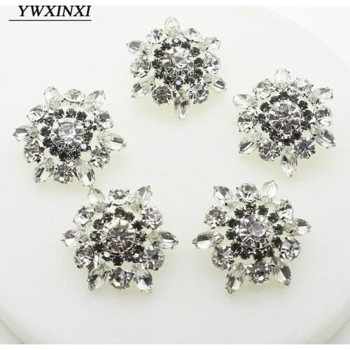 New 5pcs alloy flower clothing accessories button diy crystal Findings craft with buttonhole button rhinestone buckle