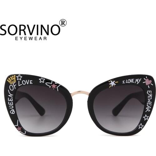 SORVINO New Cute Sunglasses I LOVE MY Letter Frame Leopard Pattern Cat Eyes Universal Decorative Sun Glasses Gradient Shades