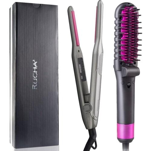 RUCHA Pencil Hair Straightener and Folding Straight Hair Comb Suit Fast Heating and Styling Hairdressing Tools