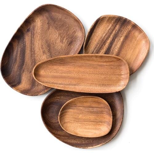 Irregular Oval Walnu Wooden Round Pastry Serving Plate Rectangle Food Dish Dried Fruit Storage Tray Dessert Tableware Supplies