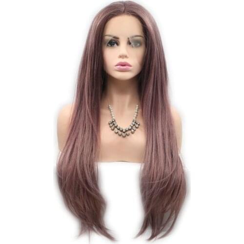 Sylvia Synthetic Lace Front Wigs Wood Color Natural Straight Hair Wigs Rose Brown Color Heat Resistant Fiber Soft Lace Long Hair