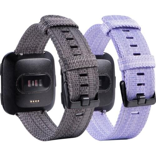 Replacement Canvas Watchband Black Buckle Strap Wristband for Fitbit Versa/Versa Lite Smartwatch Watch Band Wrist Bracelet