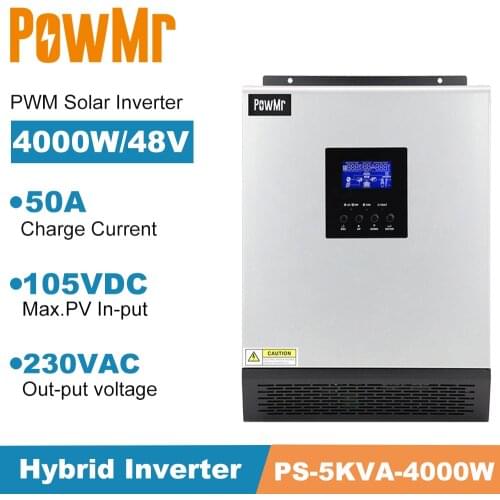 5KVA 4000W Solar Hybrid Inverter Pure Sine Wave 48VDC 220VAC with PWM 50A Solar Controller Off Grid Inverter 50HZ 60HZ Auto