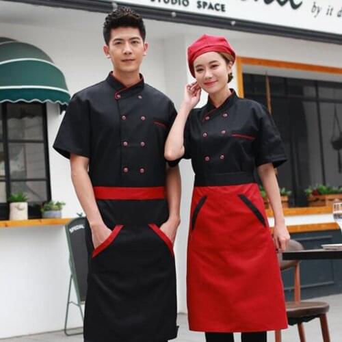 Unisex Adults Chefs Jacket Coat Hotel Kitchen Waiter Uniform Short Sleeved Food Service Cook Workwear Chefs Catering Apparel