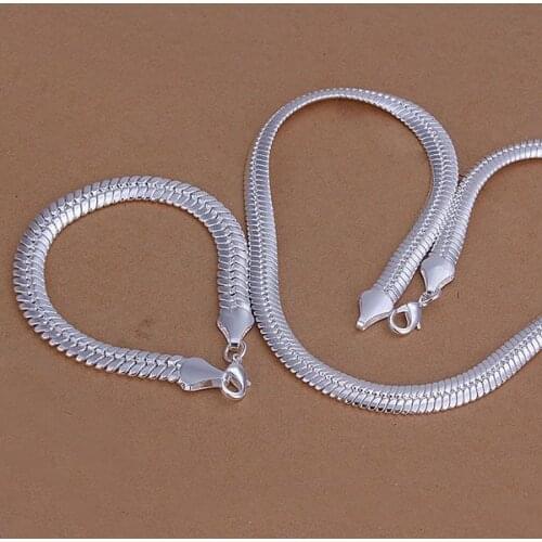 S214 Silver Color Lovely Jewelry Sets Silver 925 Jewelry 10M Flat Snake Bracelet Necklace S214 /amqajdxa Ayiajppa
