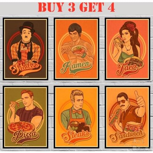 Funny Sweet and Savory Icons Poster Cartoon Kraftpaper Poster Art Painting Abstract Fancy Wall Sticker 42X30cm