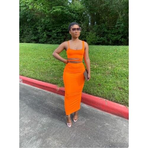 Sexy Hollow Out Buttock Skirts Green Orange Two Piece Outfits Women Summer Fashion 2020 2Pcs Set Crop Top Sexy Sets Ladies Wear