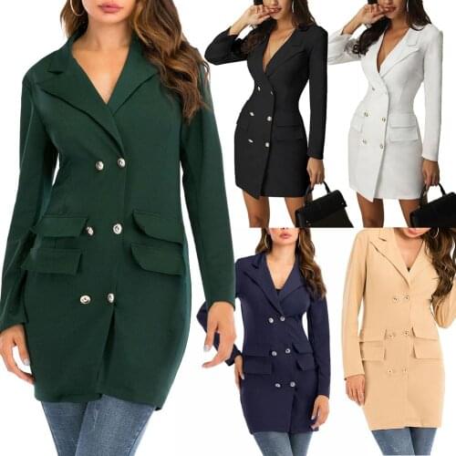 Fashion Solid Color Women Long Sleeve Double Row Button Slim Coat Outerwear Autumn Fashion Blazer Jackets Office Work Suit Suits