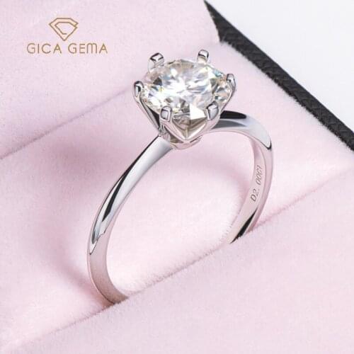 GICA Sparkling 2 Carats Real Moissanite Wedding Rings For Women 18K White Gold Color 100% 925 Sterling Silver Fine Jewelry Gift