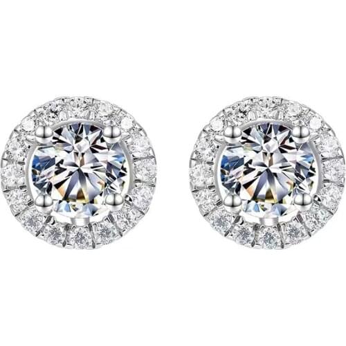 ZHIXI Real S925 Sterling Silver Moissanite Stud Earring For Women Round Cut 0.5ct Classic Style Wedding Fine Jewelry R532