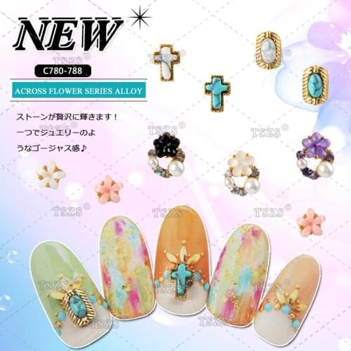 10pcs/lot Flower Design Nail Studs Pearl Alloy Rhinestones For 3D Strass Nail Art Decorations