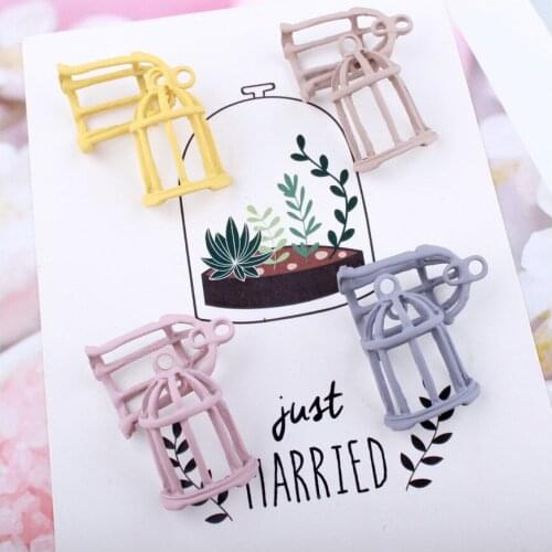 10pcs Cute 3D Mini Hollow Half Bird Cage Charms Alloy Spray Rubber Color Charms Pendant For Earrings Jewelry Accessory DIY Craft