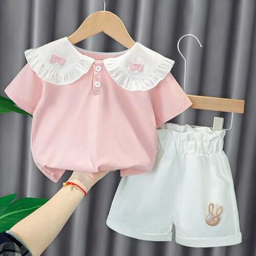 2pcs/sets,Children clothes Shorts Suit summer 2021 children clothes girl 1 to 3 years Baby clothes Outfits lovely lapel bowknot