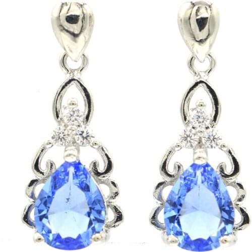 24x10mm SheCrown Lovely Cute Drop Created Violet Tanzanite Pink Tourmaline For Girls Daily Wear Silver Stud Earrings Wholesale